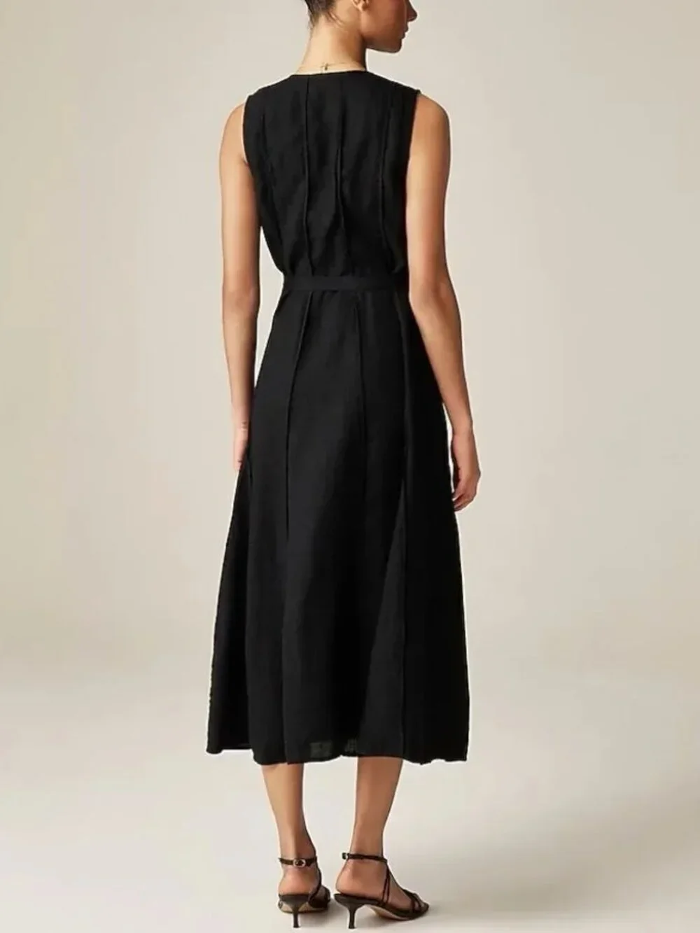 NWT J. Crew Seamed linen dress with removable belt, Black, Size Medium